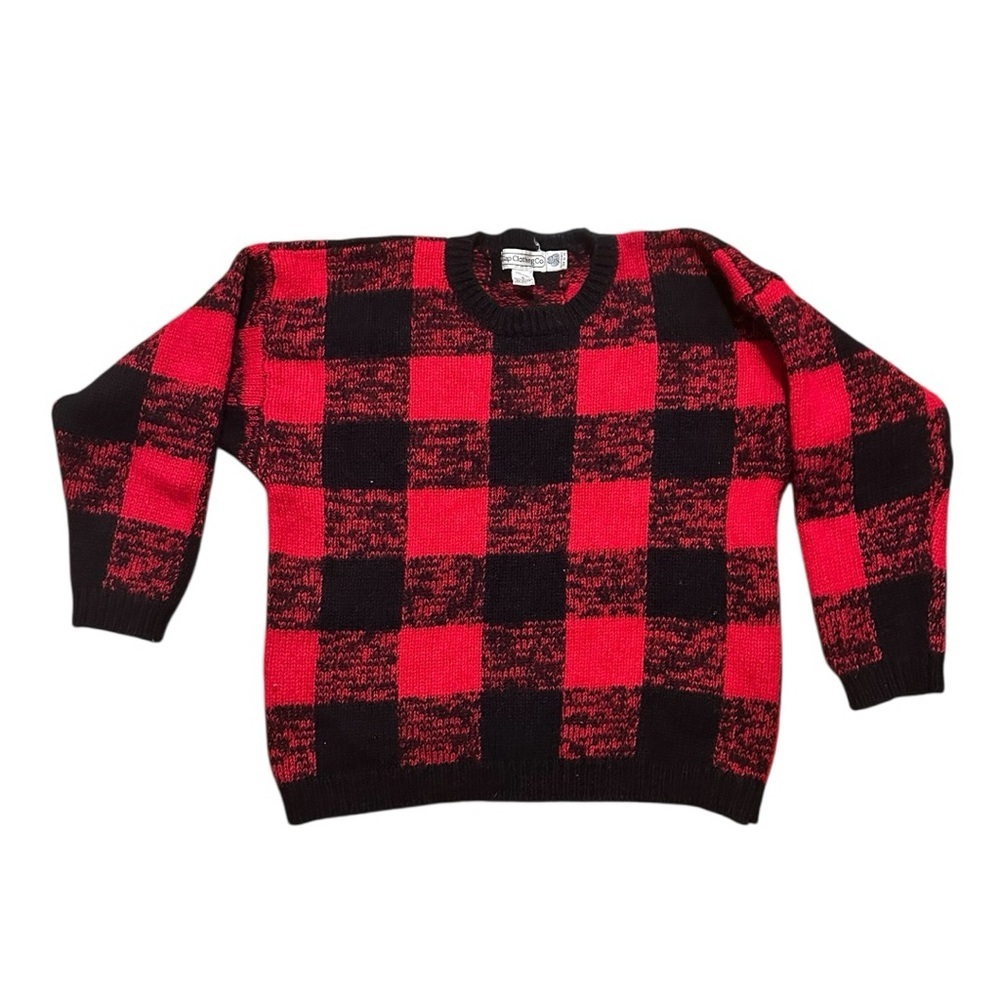 Gap Vintage Red & Black 100% Wool Buffalo Check Sweater | Cozy Heritage | S